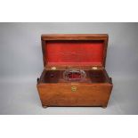 Mahogany rosewood simulated large sarcophagus tea caddy, 12ins wide