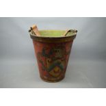 Vintage painted tin fire bucket with armorial decoration, banner "MIHI PARTA TVERI" with vintage