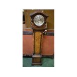 Mid-20th century oak framed grandmother clock with silvered dial and barley twist columns, 58ins