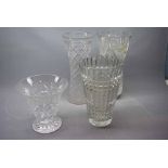 Mixed Lot: four 20th century clear cut glass vases, tallest 12ins