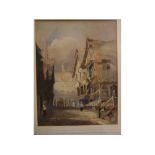 Attributed to Samuel Gillespie Prout, watercolour, Continental street scene, 8 x 6ins together