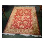 @Modern Ziegler rug with a coral and cream ground, floral design, multi-gulled border, 190 x 140