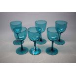 Set of six Bristol blue wine glasses, 5ins tall