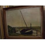 Marjorie Neden, signed two oils on board, "Boat at Rest" and "Canal Barge", 17 x 21ins (2)