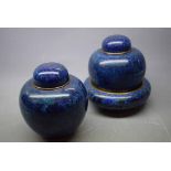 Pair of modern cloisonn blue formed lidded ginger jars together with similar bowl, 7ins tall (3)