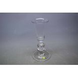 19th century wine glass (repaired) with knopped clear stem on a stepped circular base, 7ins tall
