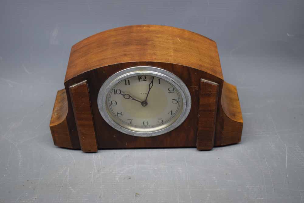 Walnut cased 8-day mantel clock, 8ins tall