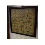 Early 19th century framed sampler by Isabel Franklin of Deddington dated May 11 with central picture