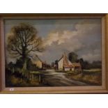 Shirley Carnt, signed oil on canvas, "North Norfolk village -Spring day 1984", 9 1/2 x 13 1/2 ins