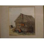 Robert Horne, signed group of four watercolours, "Hut and Fisherman's Gear", "A Norfolk Boards