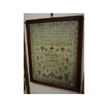 Early 19th century oak framed sampler by Mary Hope aged 11 of May 3rd 1808 (a/f), 14ins wide x 17ins