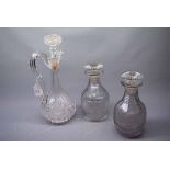 Pair of 19th century cut glass decanters with stepped neck, mushroom style stoppers, together with a