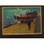 Derek Inwood, signed group of 3 oil pastels, Norfolk coastal scenes, one with lifeboat, assorted
