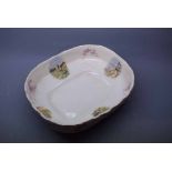 Victorian printed rectangular formed wash bowl with printed scenes, 13ins wide x 16ins deep