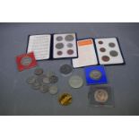 Small box of English and other coinage including plastic cased "Britain's first decimal coin set",