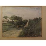 RW Clarke, signed watercolour, Figure in a country road, 8 x 11ins