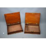 Two 19th century mahogany boxes with lift up top, brass plaque to top, void interior, each 10ins