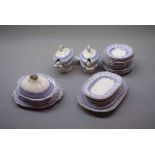 19th century child's miniature tea set with purple transfer printed decoration to borders,