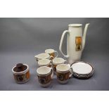 Arthur Wood part coffee wares with white ground, brown and orange cube design, comprising a coffee