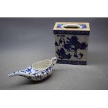 20th century Chinese rectangular formed flower brick with blue printed decoration and Grecian key