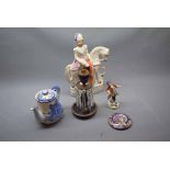 Mixed Lot: Royal Doulton Norfolk pattern small tea pot, a decorated small German figure, together