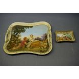 20th century Vienna style two-handled cabaret tray with image of a courting couple, together with