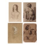 Jane Worship (19th Century) Portraits - children, ladies etc folder of 28 pencil and charcoal