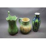 Davenport hexagonal green and blue floral printed vase together with a further Sylvac green glazed