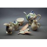 Franz three-piece tea set with a raised lily and humming bird design, together with a further