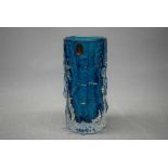 Whitefriars blue glass vase, 6ins tall