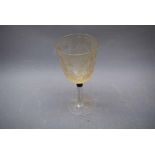 19th century etched bowl wine glass with a twisted stem and a circular star cut foot (a/f), 8ins