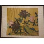 Good quality Oriental silk print of floral studies, in a decorative frame, 42ins x 32ins