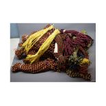 Large quantity of multi-coloured cord lanyards, including yellow; navy and yellow; green and yellow;