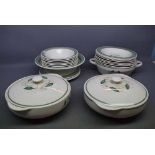 Part set of Susie Cooper Gardenia dinner wares to include two tureens, a tureen base, three side