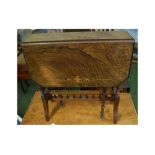 Edwardian walnut small inlaid Sutherland table with squat finials and turned legs, 23ins long x 8ins