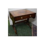 Georgian mahogany sofa style table with two drop flaps with fitted drawer, brass ringlet handles