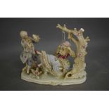 Late 20th century Continental porcelain figure group of girl on swing with male attendant, 9ins wide