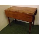 Victorian mahogany drop leaf table with single drawer to end on four ring turned legs, 36ins long