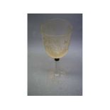 19th century etched bowl wine glass with a twisted stem and a circular star cut foot (a/f), 8ins