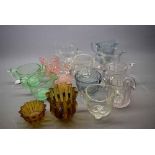 Mixed Lot: Fourteen 20th century glass cream jugs, together with two-handled sugar bowls, of varying