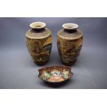 Pair of 20th century Japanese vases with raised and gilded figure decoration (one a/f), together