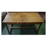 Early 18th century oak farmhouse table fitted with single drawer on four canted legs and an H-