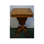 19th century walnut and satinwood work table with decorative Tonbridge ware inlaid chequerboard