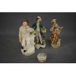 Group comprising a Samson porcelain figure of a shepherdess, 7 1/2 ins tall, a Staffordshire