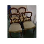 Two pairs of Victorian mahogany balloon back dining chairs with carved back rail, two with bobbin