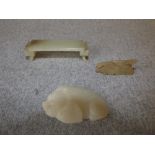 2 Chinese white jade pendant & a pen rest & 3 items