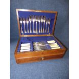 Assorted crested ware & a continental cow creamer, oak cased box of silver plated cutlery, part