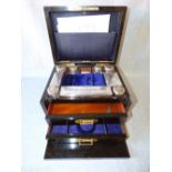 Victorian coromandel wood vanity box with silver plated & glass fittings 20H x 30W