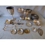 Large qty of mixed white metal foreign items, including an Indian oval box, a cream jug, a posy bowl