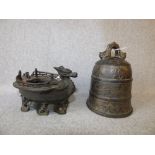 Chinese bronze bell & dragon incense burner (2)